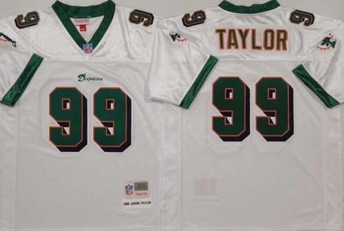 Men's Miami Dolphins #99 Jason Taylor White 2006 Throwback Jersey