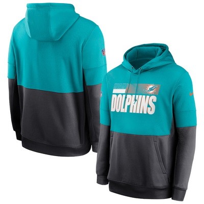 Men's Miami Dolphins Aqua Charcoal Sideline Impact Lockup Performance Pullover Hoodie