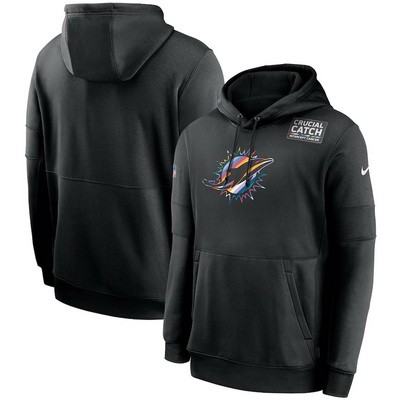 Men's Miami Dolphins Black Crucial Catch Sideline Performance Pullover Hoodie