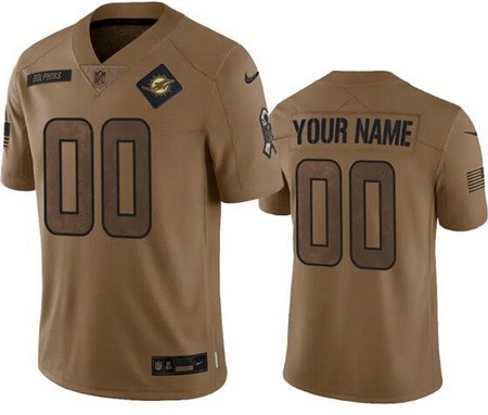Men's Miami Dolphins Customized Brown 2023 Salute To Service Jersey