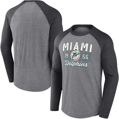 Men's Miami Dolphins Gray 1966 Tri Blend Raglan Athletic Long Sleeve T Shirt