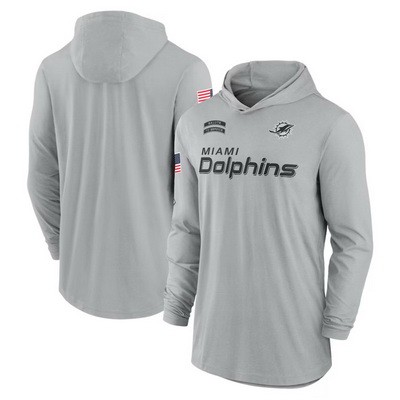 Men's Miami Dolphins Gray 2024 Salute to Service Lightweight Performance Long Sleeve Hooded T Shirt