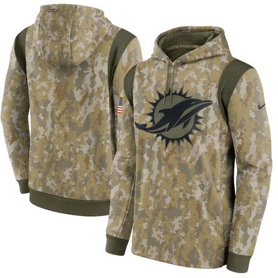 Men's Miami Dolphins Olive 2021 Salute To Service Therma Performance Pullover Hoodie