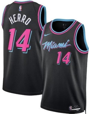 Men's Miami Heat #14 Tyler Herro Black 2025 City Heat Press Jersey