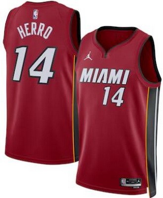Men's Miami Heat #14 Tyler Herro Red Statement Heat Press Jersey