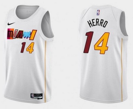 Men's Miami Heat #14 Tyler Herro White 2022 City Icon Hot Press Jersey