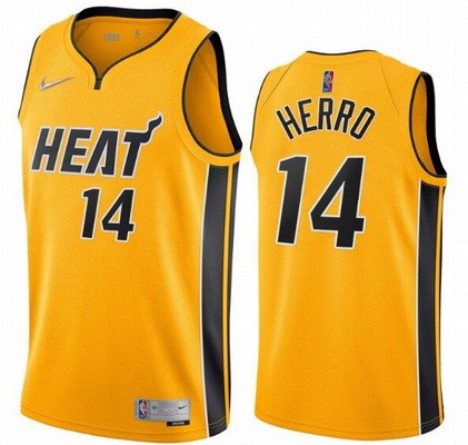 Men's Miami Heat #14 Tyler Herro Yellow 2021 Earned Icon Hot Press Jersey