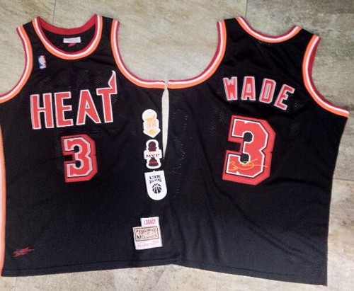 Men's Miami Heat #3 Dwyane Wade Black Commemorative Authentic Jersey