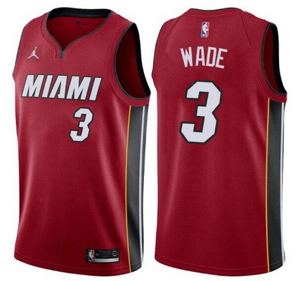 Men's Miami Heat #3 Dwyane Wade Red Statement Heat Press Jersey