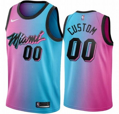 Men's Miami Heat Custom Pink Blue 2021 City Icon Hot Press Jersey