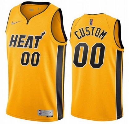 Men's Miami Heat Custom Yellow 2021 Earned Icon Hot Press Jersey
