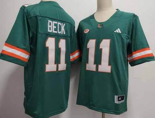 Men's Miami Hurricanes #11 Carson Beck Green College Football Jersey