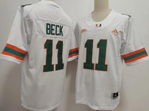 Men's Miami Hurricanes #11 Carson Beck White College Football Jersey