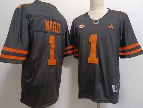 Men's Miami Hurricanes #1 Cam Ward Black College Football Jersey