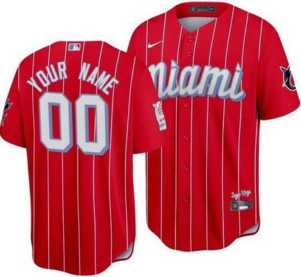 Men's Miami Marlins Customized Red 2021 City Connect Cool Base Jersey