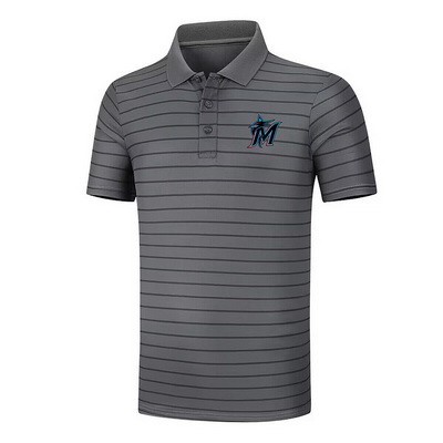 Men's Miami Marlins Anthracite Collection Striped Performance Pique Polo