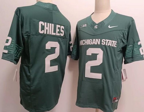 Men's Michigan State Spartans #2 Aidan Chiles Green FUSE College Football Jersey