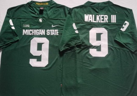 Men's Michigan State Spartans #9 Kenneth Walker III Green College Football Jersey