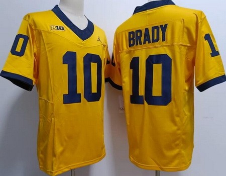 Men's Michigan Wolverines #10 Tom Brady Yellow FUSE College Football Jersey