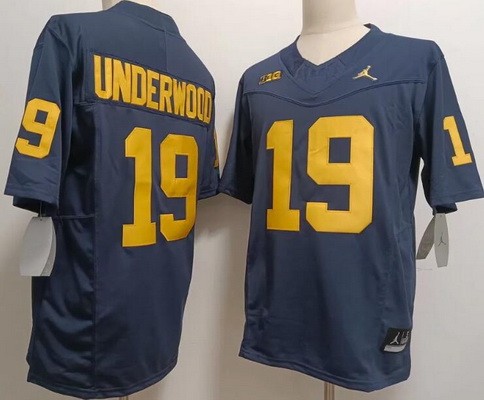 Men's Michigan Wolverines #19 Bryce Underwood Navy College Football Jersey