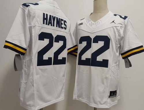 Men's Michigan Wolverines #22 Justice Haynes Limited White College Football Jersey