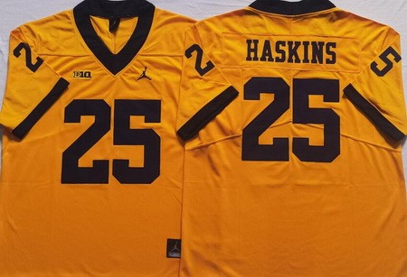 Men's Michigan Wolverines #25 Hassan Haskins Orange College Football Jersey