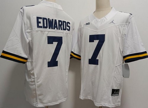 Men's Michigan Wolverines #7 Donovan Edwards White Diamond FUSE College Football Jersey