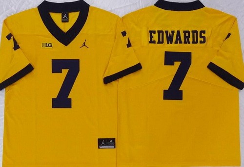 Men's Michigan Wolverines #7 Donovan Edwards Yellow College Football Jersey