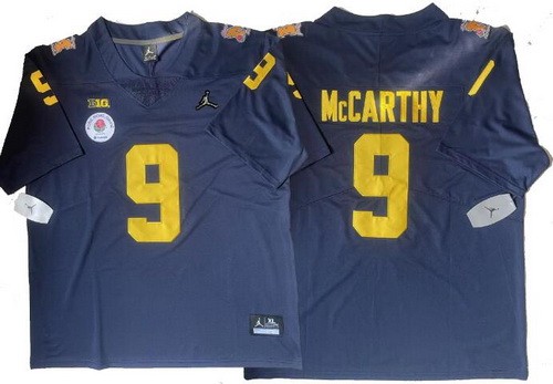 Men's Michigan Wolverines #9 JJ McCarthy Navy 2023 Rose Bowl College Football Jersey