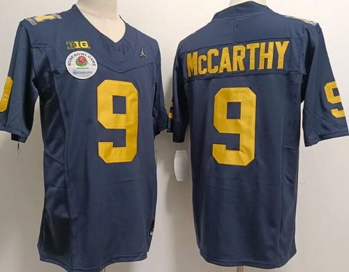 Men's Michigan Wolverines #9 JJ McCarthy Navy 2023 Rose Bowl FUSE College Football Jersey