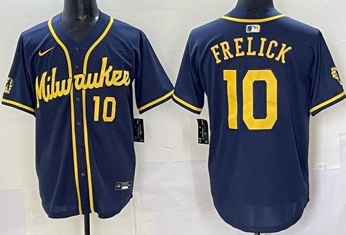 Men's Milwaukee Brewers #10 Sal Frelick Navy Limited Jersey
