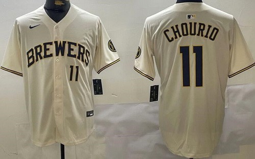 Men's Milwaukee Brewers #11 Jackson Chourio Cream Limited Jersey