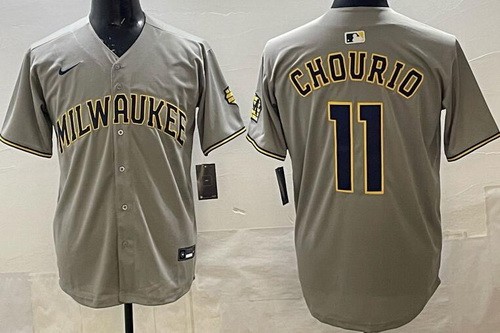 Men's Milwaukee Brewers #11 Jackson Chourio Gray Limited Jersey