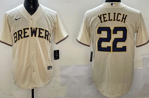 Men's Milwaukee Brewers #22 Christian Yelich Cream Cool Base Jersey