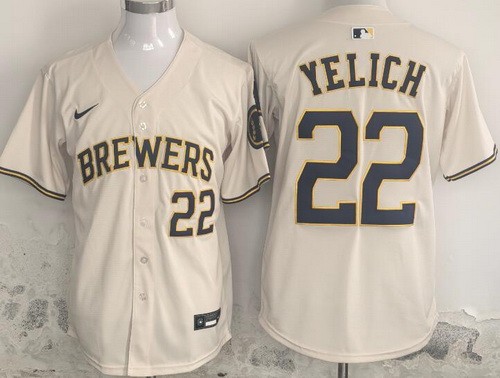 Men's Milwaukee Brewers #22 Christian Yelich Cream Limited Jersey
