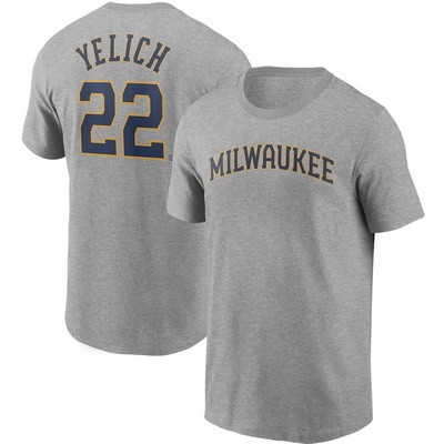 Men's Milwaukee Brewers #22 Christian Yelich Gray Printed T Shirt 112217