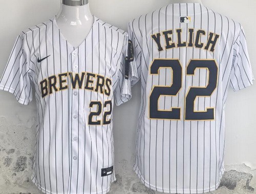 Men's Milwaukee Brewers #22 Christian Yelich White Limited Jersey
