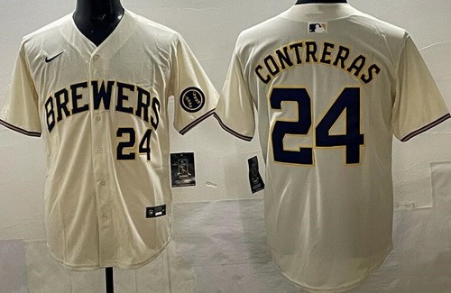 Men's Milwaukee Brewers #24 William Contreras Cream Limited Jersey