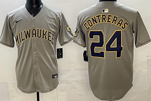 Men's Milwaukee Brewers #24 William Contreras Gray Limited Jersey