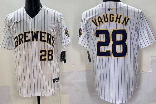 Men's Milwaukee Brewers #28 Andrew Vaughn White Limited Jersey