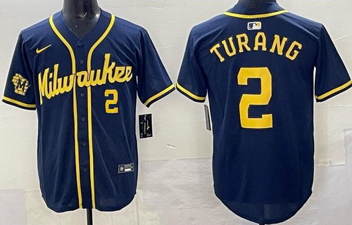 Men's Milwaukee Brewers #2 Brice Turang Navy Limited Jersey