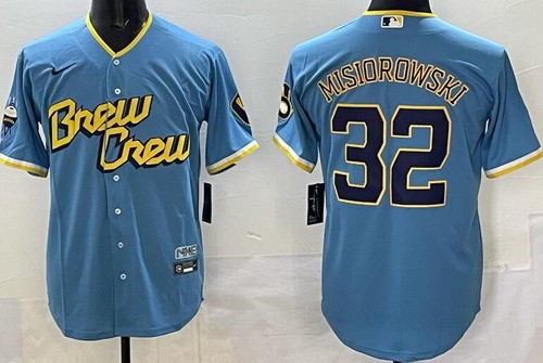 Men's Milwaukee Brewers #32 Jacob Misiorowski Blue 2022 City Cool Base Jersey