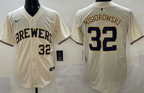 Men's Milwaukee Brewers #32 Jacob Misiorowski Cream Limited Jersey