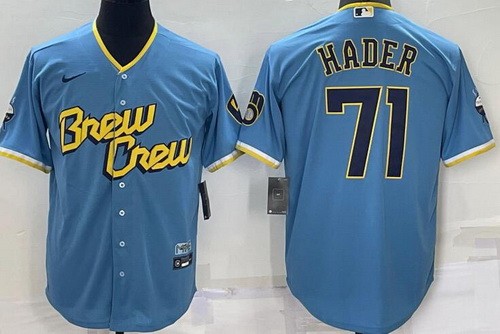 Men's Milwaukee Brewers #71 Willy Adames Powder Blue City Cool Base Jersey