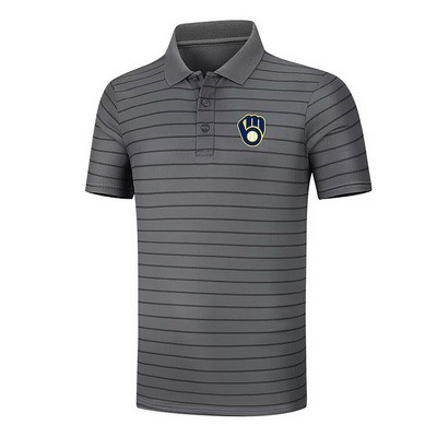 Men's Milwaukee Brewers Anthracite Collection Striped Performance Pique Polo