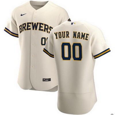 Men's Milwaukee Brewers Customized Cream Authentic Jersey