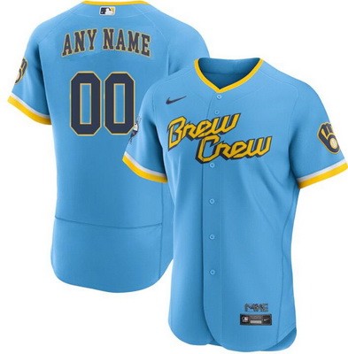 Men's Milwaukee Brewers Customized Powder Blue 2022 City Connect Authentic Jersey