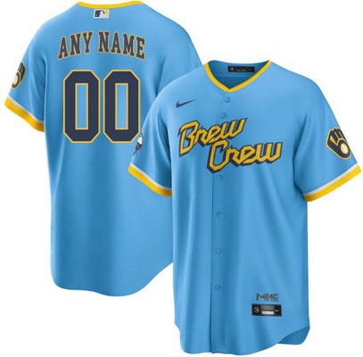 Men's Milwaukee Brewers Customized Powder Blue 2022 City Connect Cool Base Jersey