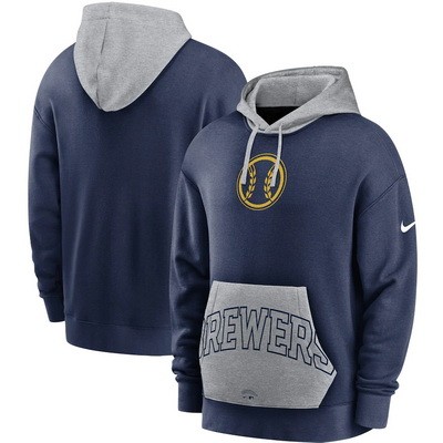 Men's Milwaukee Brewers Navy Heritage Tri Blend Pullover Hoodie