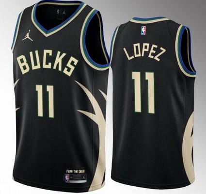 Men's Milwaukee Bucks #11 Brook Lopez Black 2022 Statement Icon Hot Press Jersey